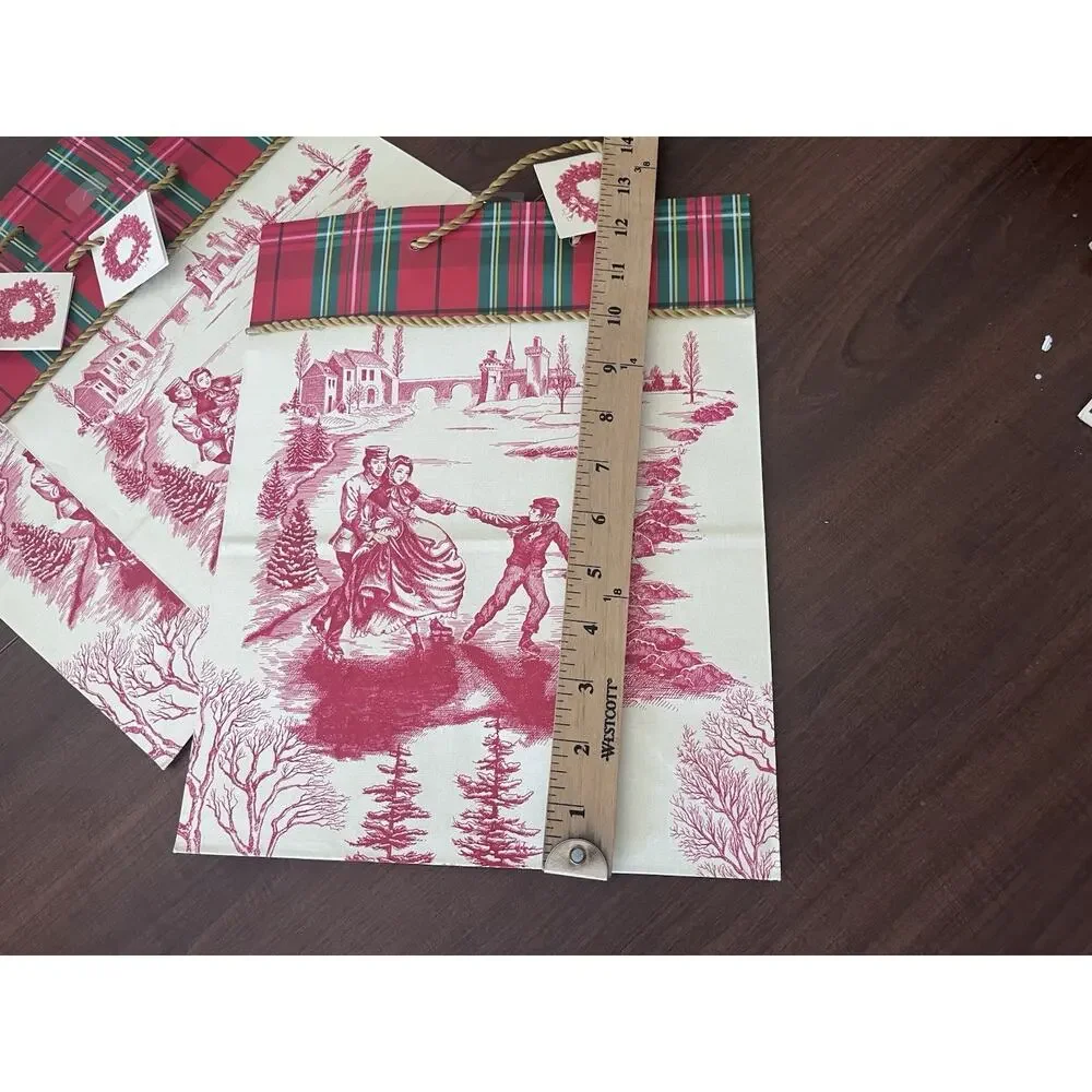 VTG Christmas Hallmark Textured Paper Gift Bag Elegant Red Set Of 3 With Tag New